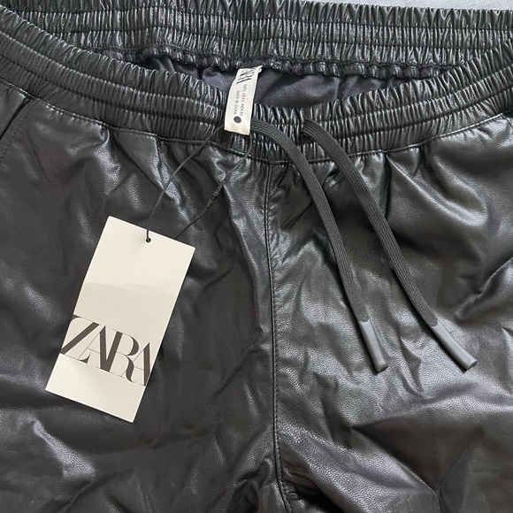 Zara leather black joggers pants. Fashionable clothing size large - Picture 2 of 5